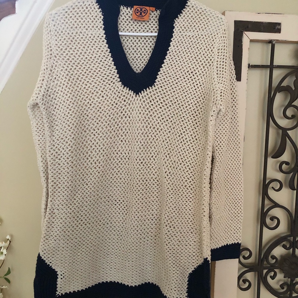 Tory Burch ivory crochet sweater M
